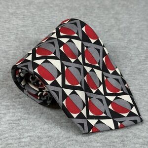 Accent by Isaac Zelcer 100% Italian Silk Red Grey Geometric Mens Tie USA Made